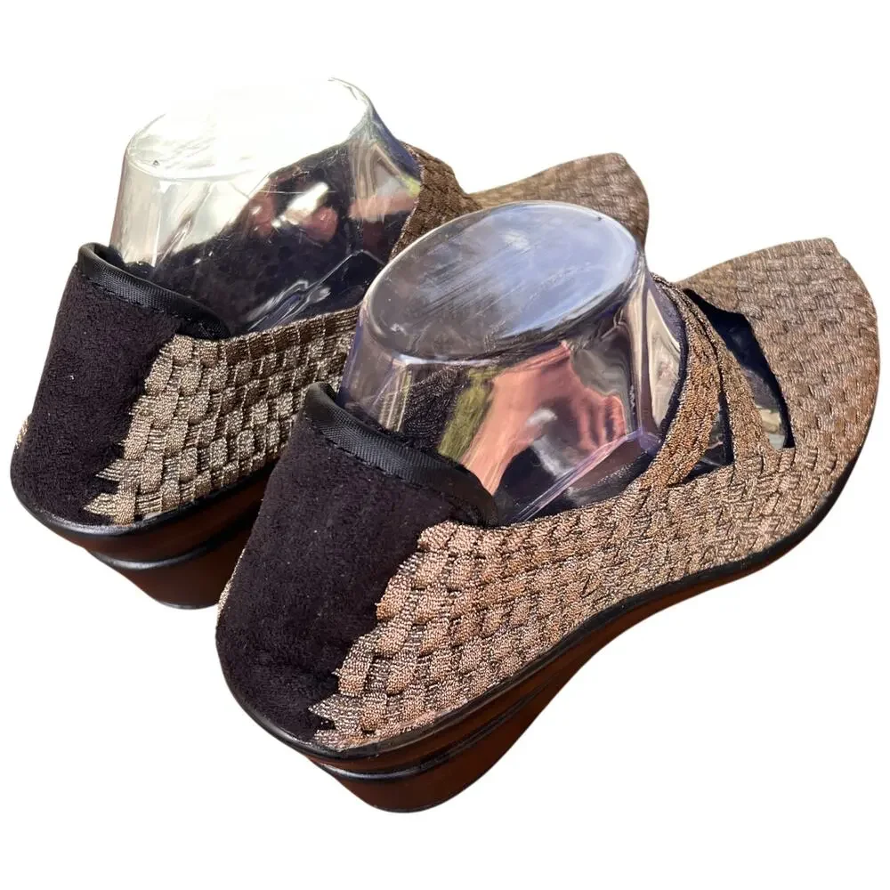 CORKYS Wishbone Women's 10 Woven Wedge Shoes Comfort Slip On Gold Black